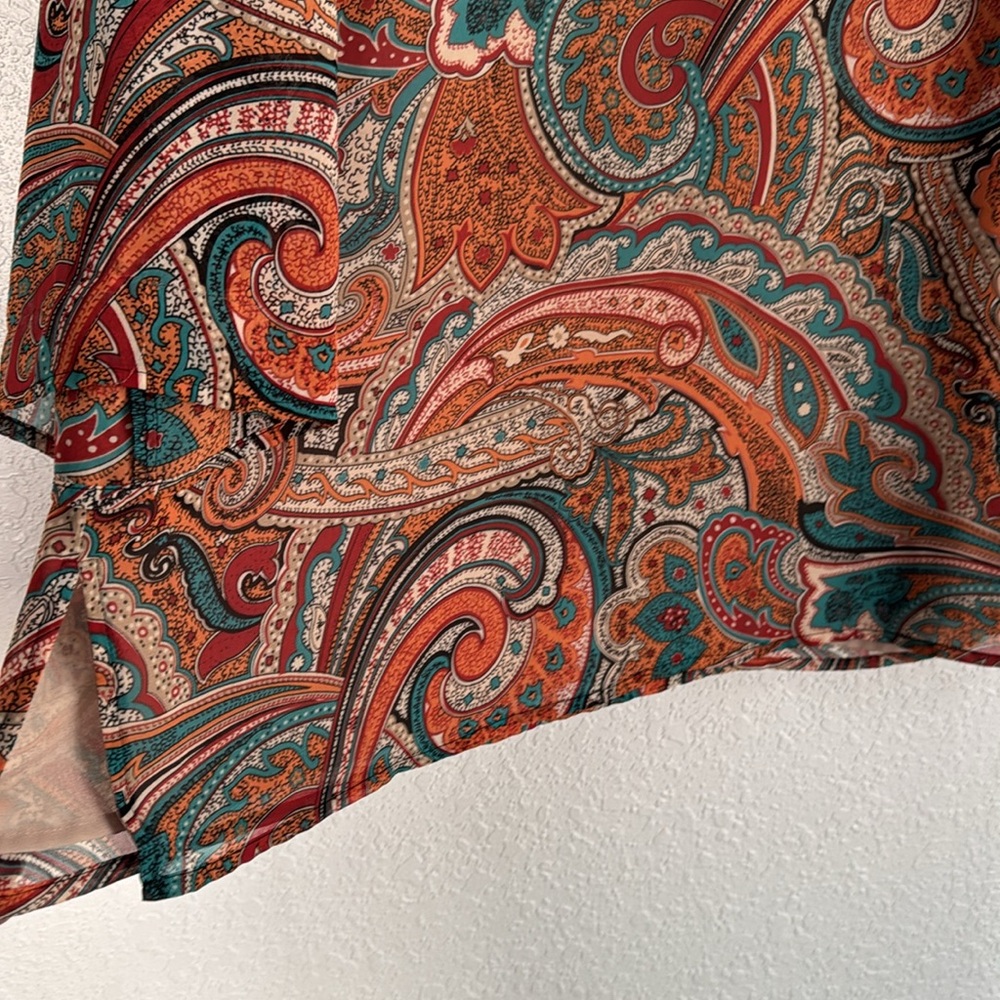 ❗️SOLD❗️JM Collection Orange Brown Mandarin Collar Tunic - Picture 5 of 5